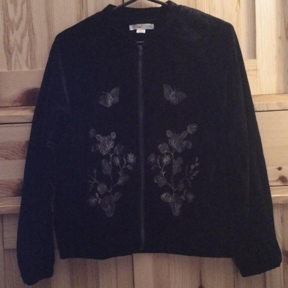 Hazel Embroidered Velvet Bomber Jacket NEW - Picture 2 of 7